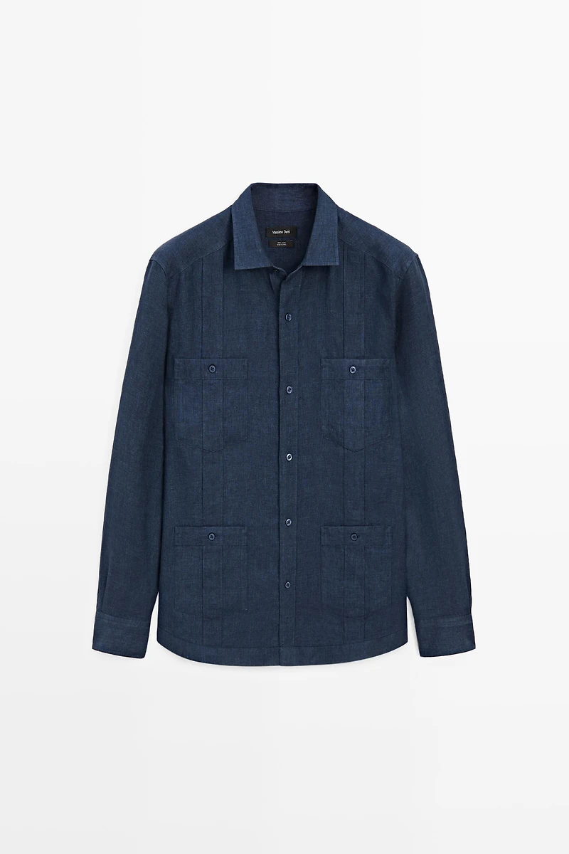 Chemise regular fit poches 100 % lin