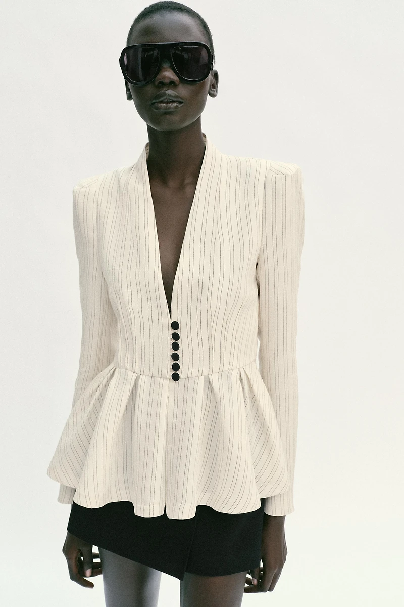 STRIPED PEPLUM BLAZER