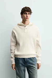 WAFFLE TEXTURED HOODIE SWEATSHIRT