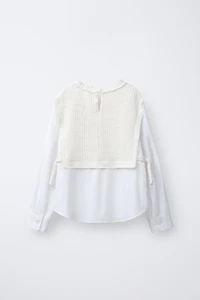 PLAIN SHIRT WITH STRUCTURAL VEST AND BOWS