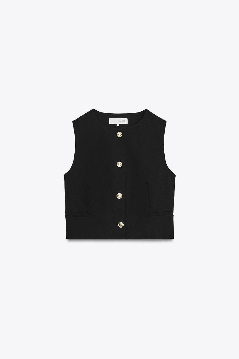 GOLD BUTTON CROPPED VEST