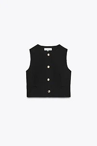 GOLD BUTTON CROPPED VEST