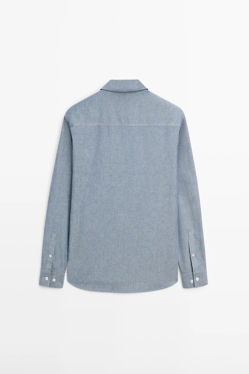 Chemise chambray regular fit avec poches