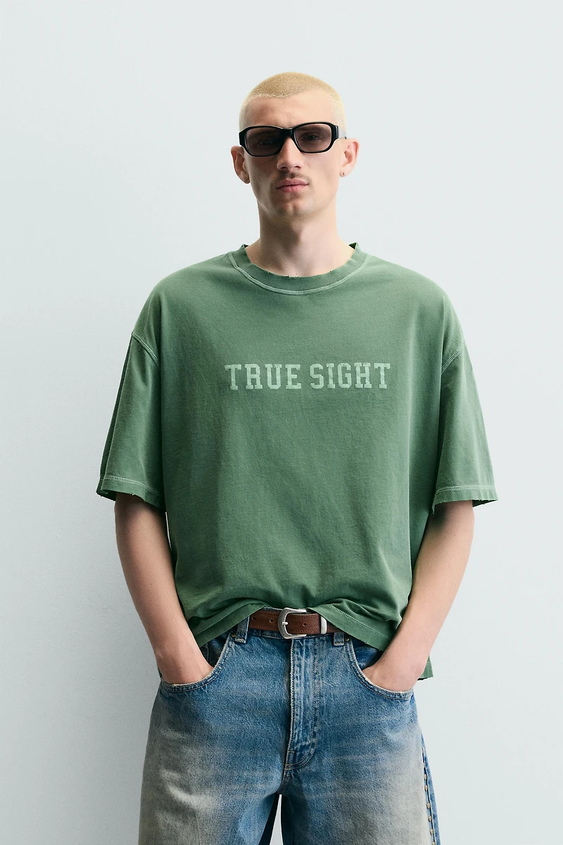 T-SHIRT COUPE BOXY DÉLAVÉ À IMPRIMÉS GRAPHIQUES