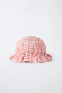 GINGHAM AND EMBROIDERED FLOWER HAT