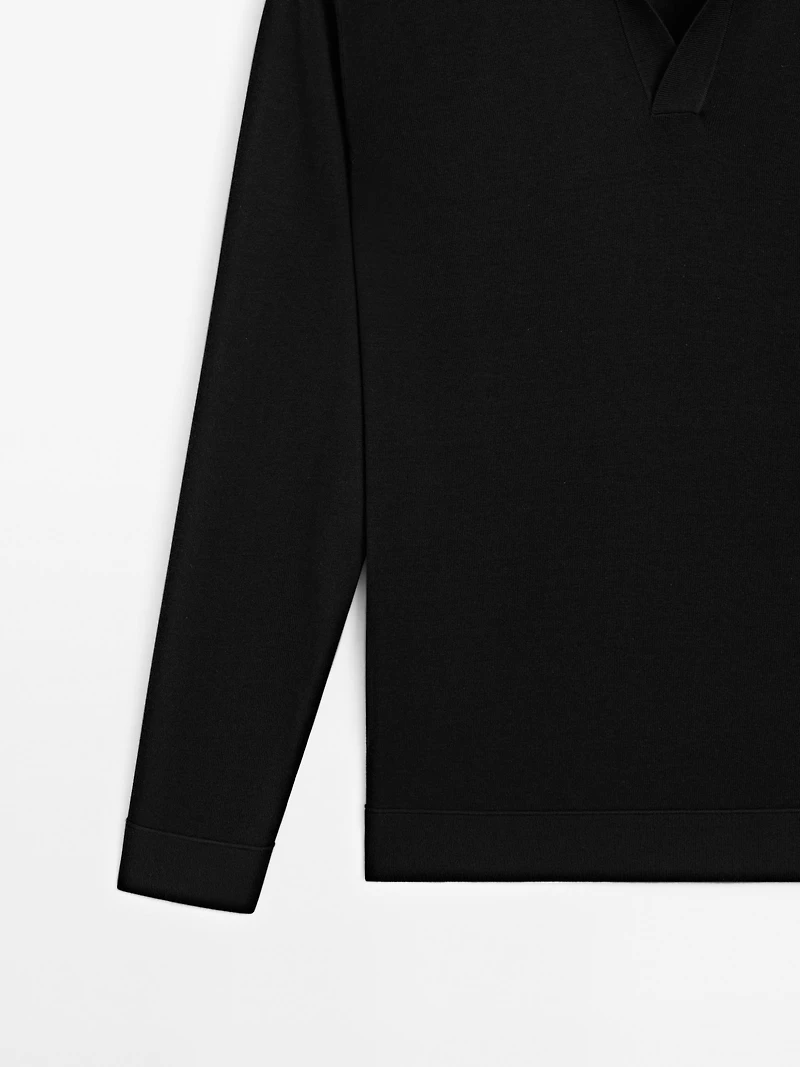 V-neck knit polo sweater