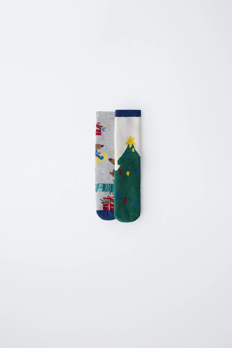 TWO-PACK OF NON-SLIP PUPPY AND TREE SOCKS