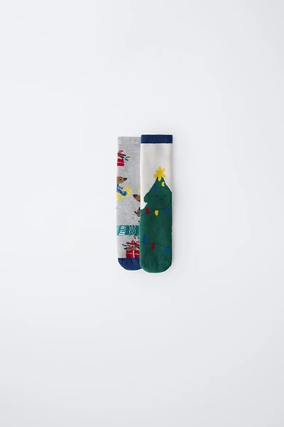 TWO-PACK OF NON-SLIP PUPPY AND TREE SOCKS