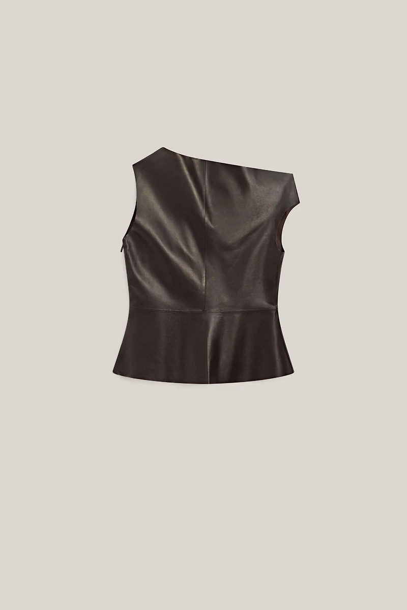 Nappa leather top with asymmetric neckline - LIMITED EDITION