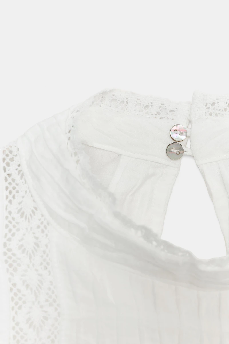 BALLOON SLEEVE LACE TRIM SHIRT