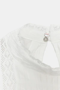 BALLOON SLEEVE LACE TRIM SHIRT