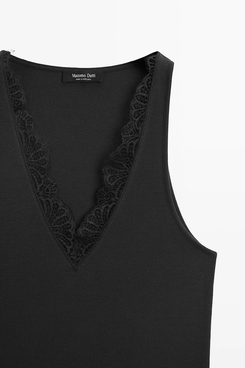 V-neck top with lace detail