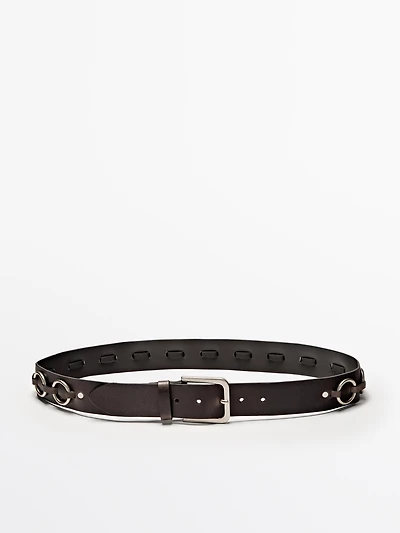 Nappa leather belt with ring details