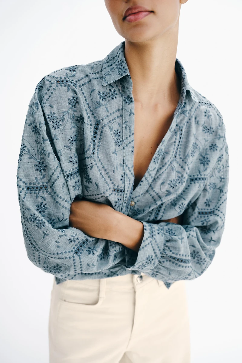 EMBROIDERED EYELET SHIRT