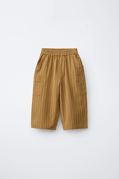 STRIPED COTTON LINEN CARGO PANTS