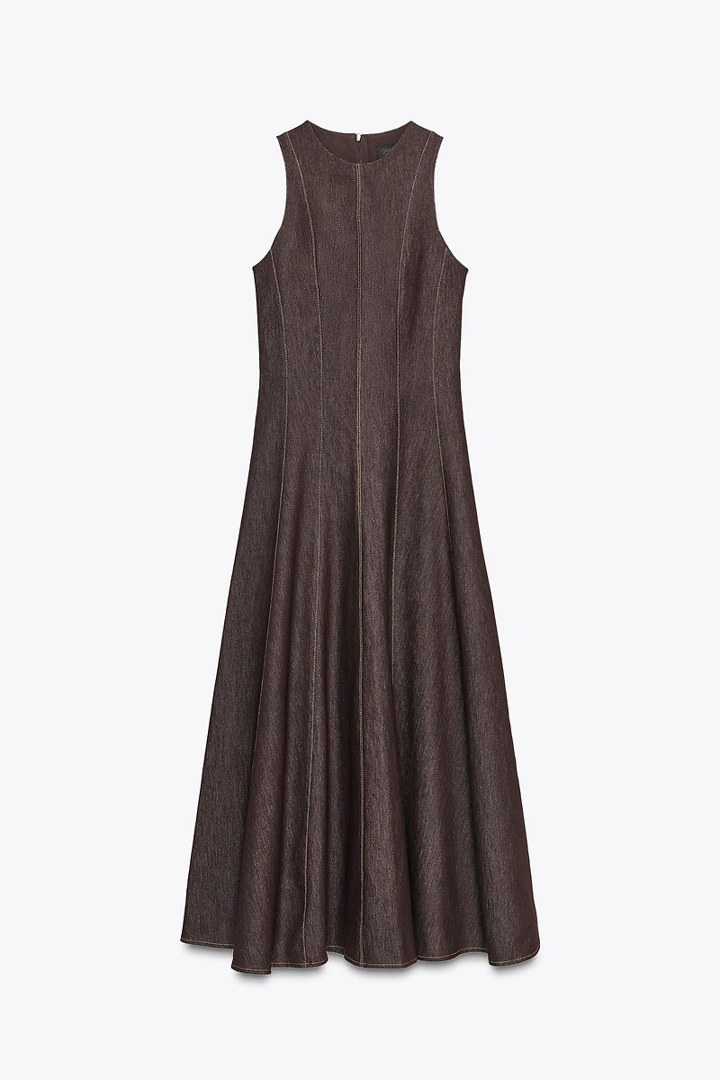 CONTRAST TOPSTITCH MIDI DRESS