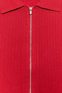 SHORT-SLEEVE RIBBED KNIT POLO JACKET