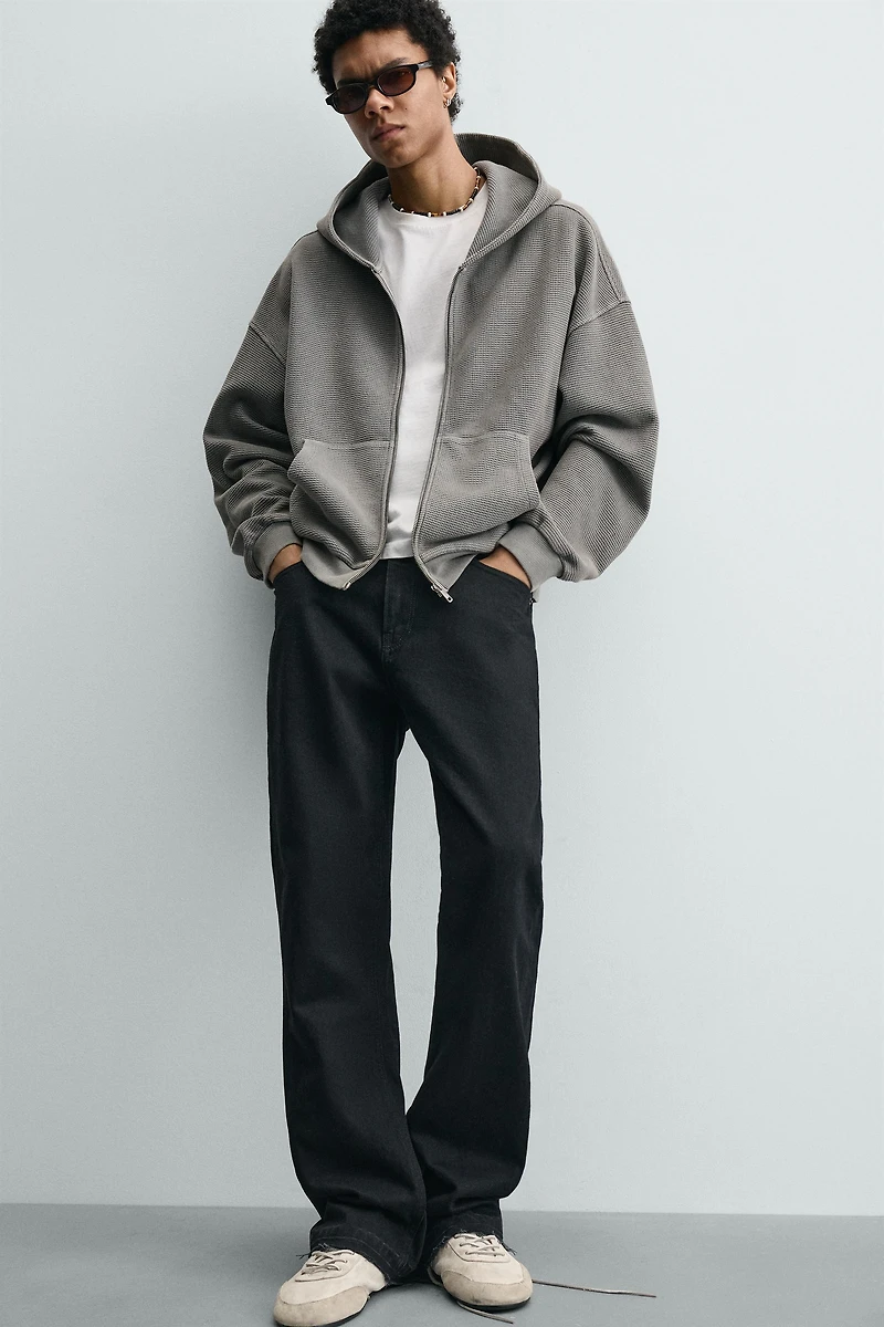 WASHED WAFFLE HOODIE SWEATSHIRT