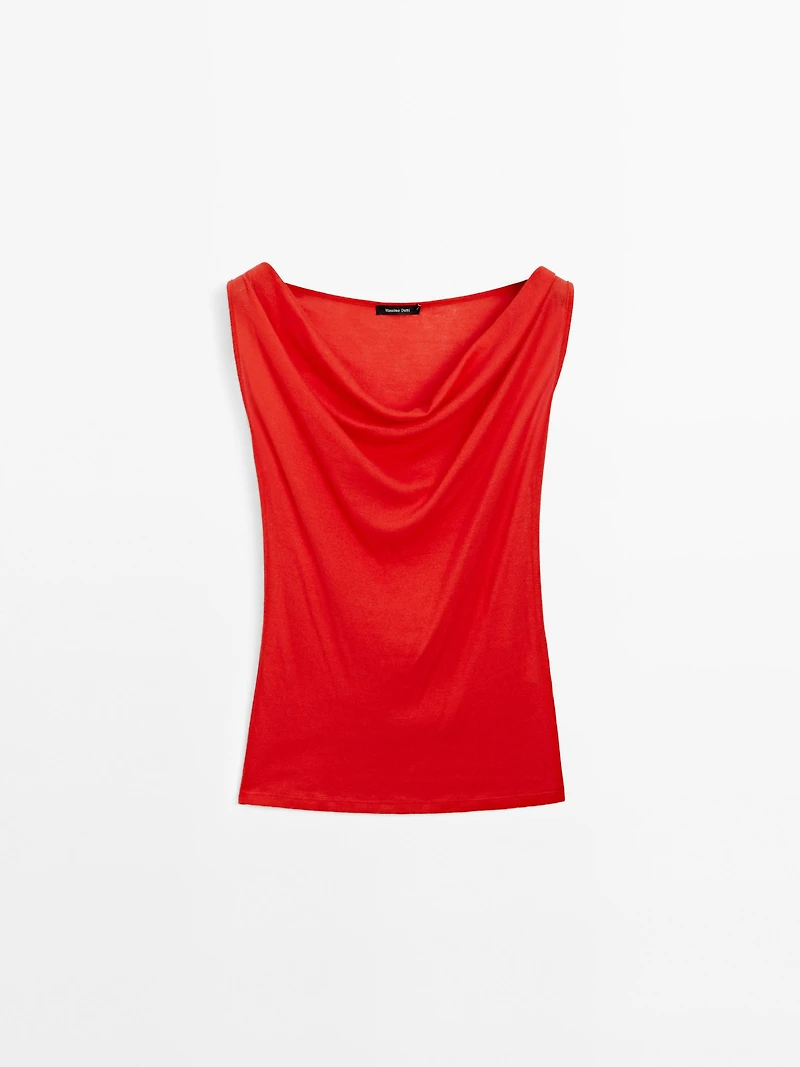100% cotton top with draped neckline