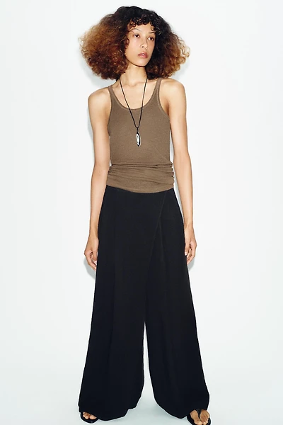 WRAP FRONT WIDE LEG PANTS