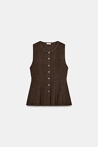 BUTTONED RIB PEPLUM TOP
