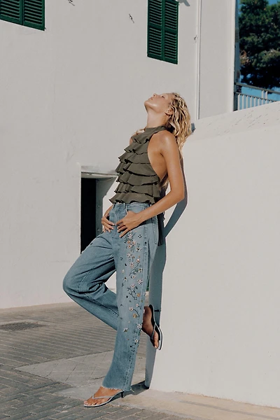 DENIM KITTEN HEEL SANDALS