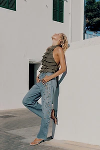 DENIM KITTEN HEEL SANDALS