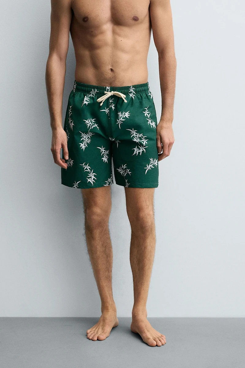 MAILLOT DE BAIN LONG À IMPRIMÉ FEUILLES