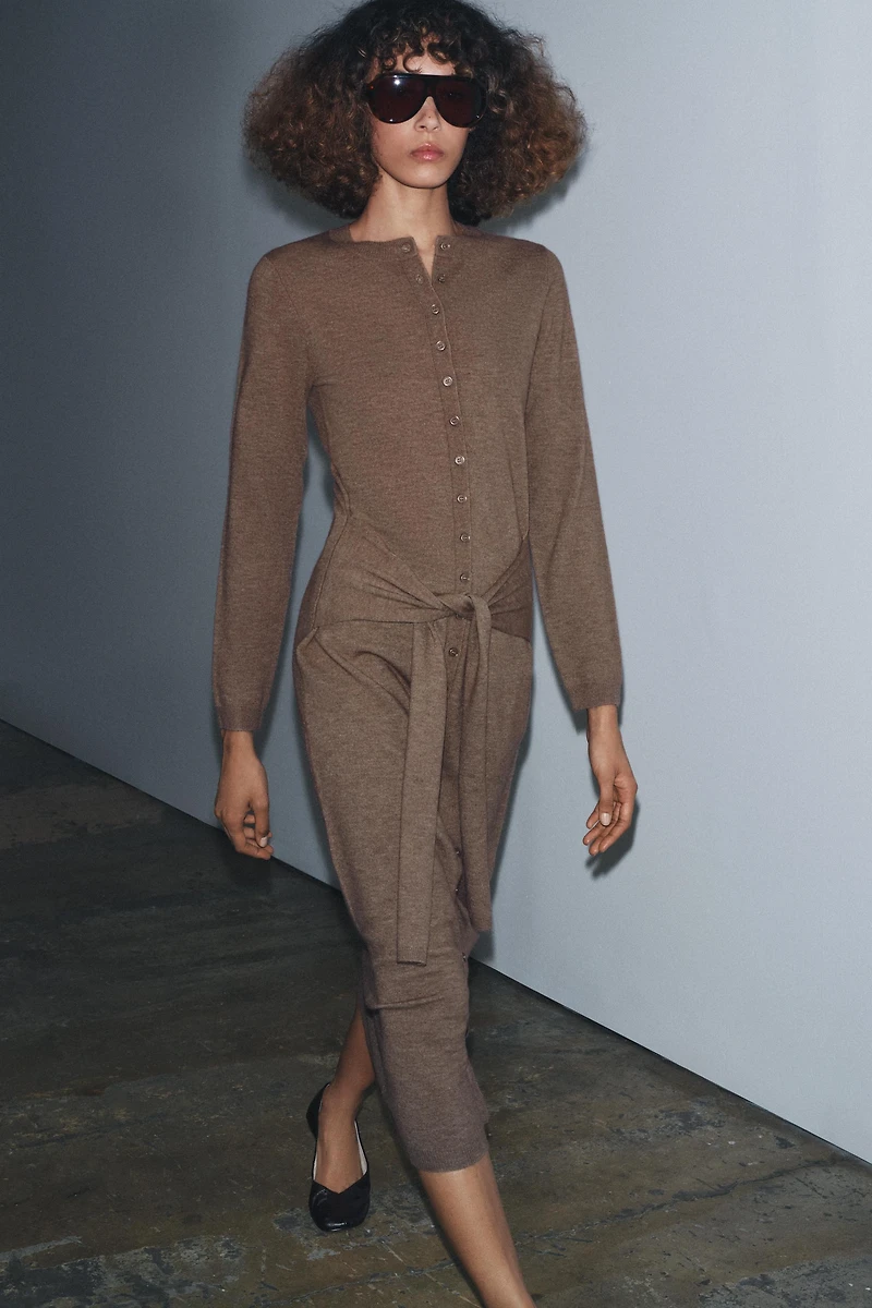 KNIT BELTED MIDI DRESS