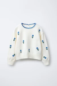 FLORAL EMBROIDERED KNIT SWEATER