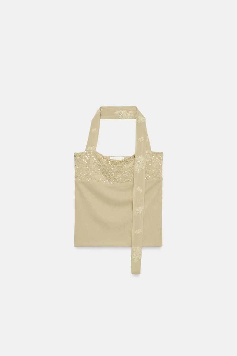 EMBROIDERED HALTER TOP