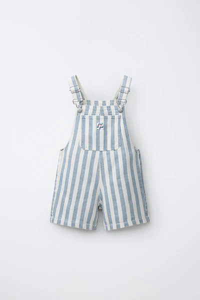 STRIPED TWILL OVERALL SHORTS