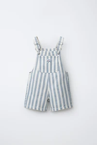 STRIPED TWILL OVERALL SHORTS