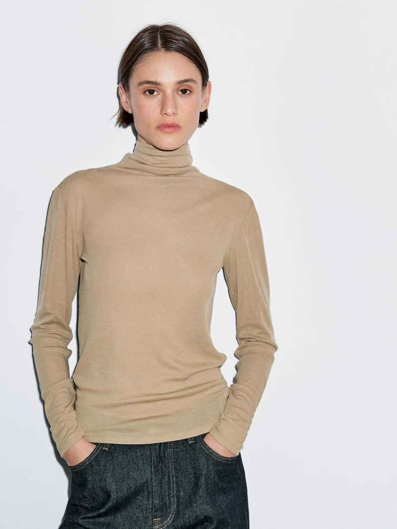 Long sleeve lyocell and wool blend T-shirt