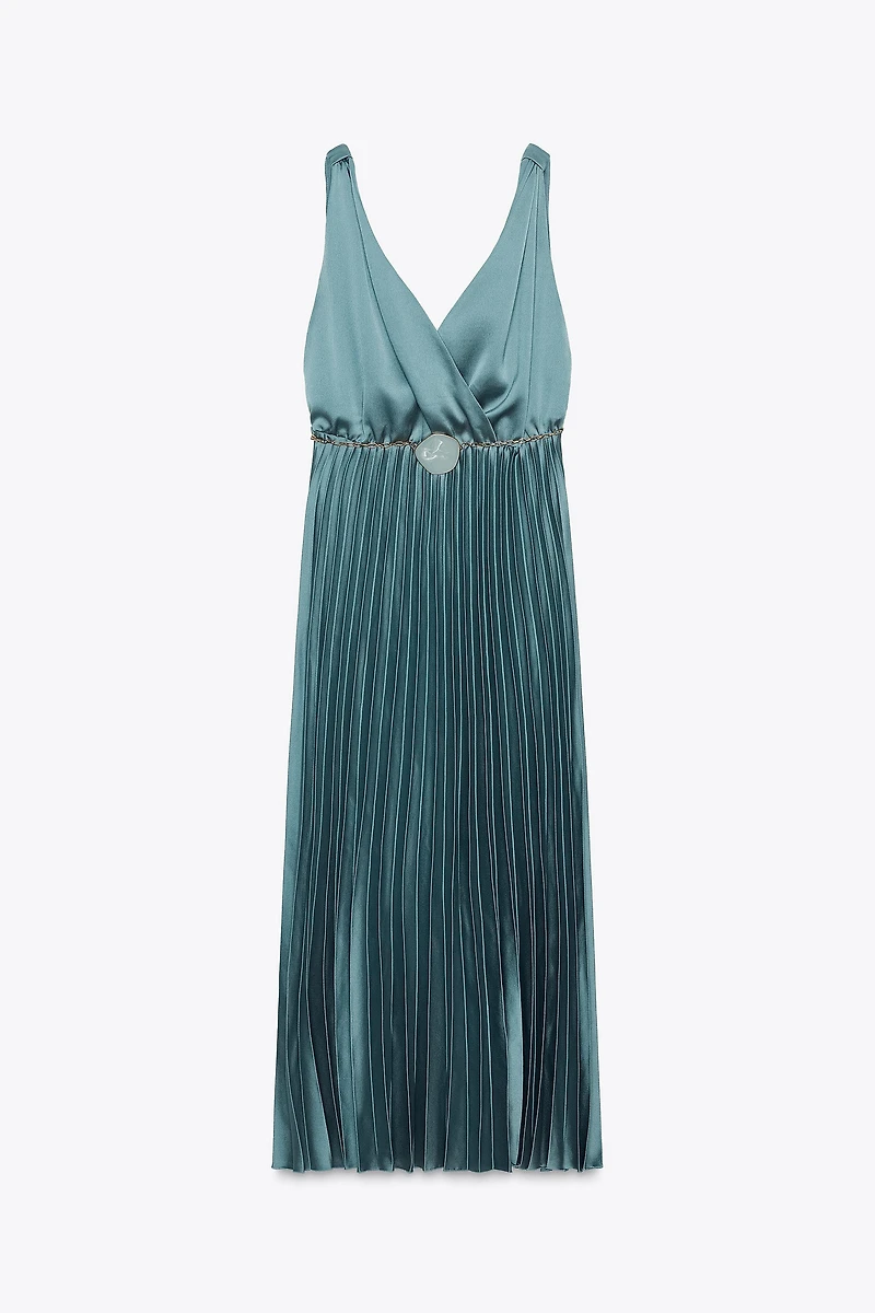 BELTED PLEATED MIDI DRESS
