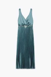 BELTED PLEATED MIDI DRESS