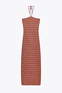 STRIPED JACQUARD MIDI DRESS