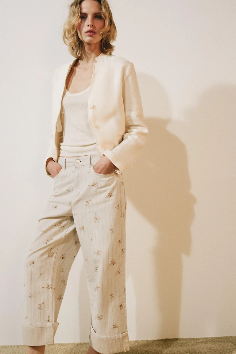 ZW COLLECTION MID-RISE TAPERED FLORAL JEANS