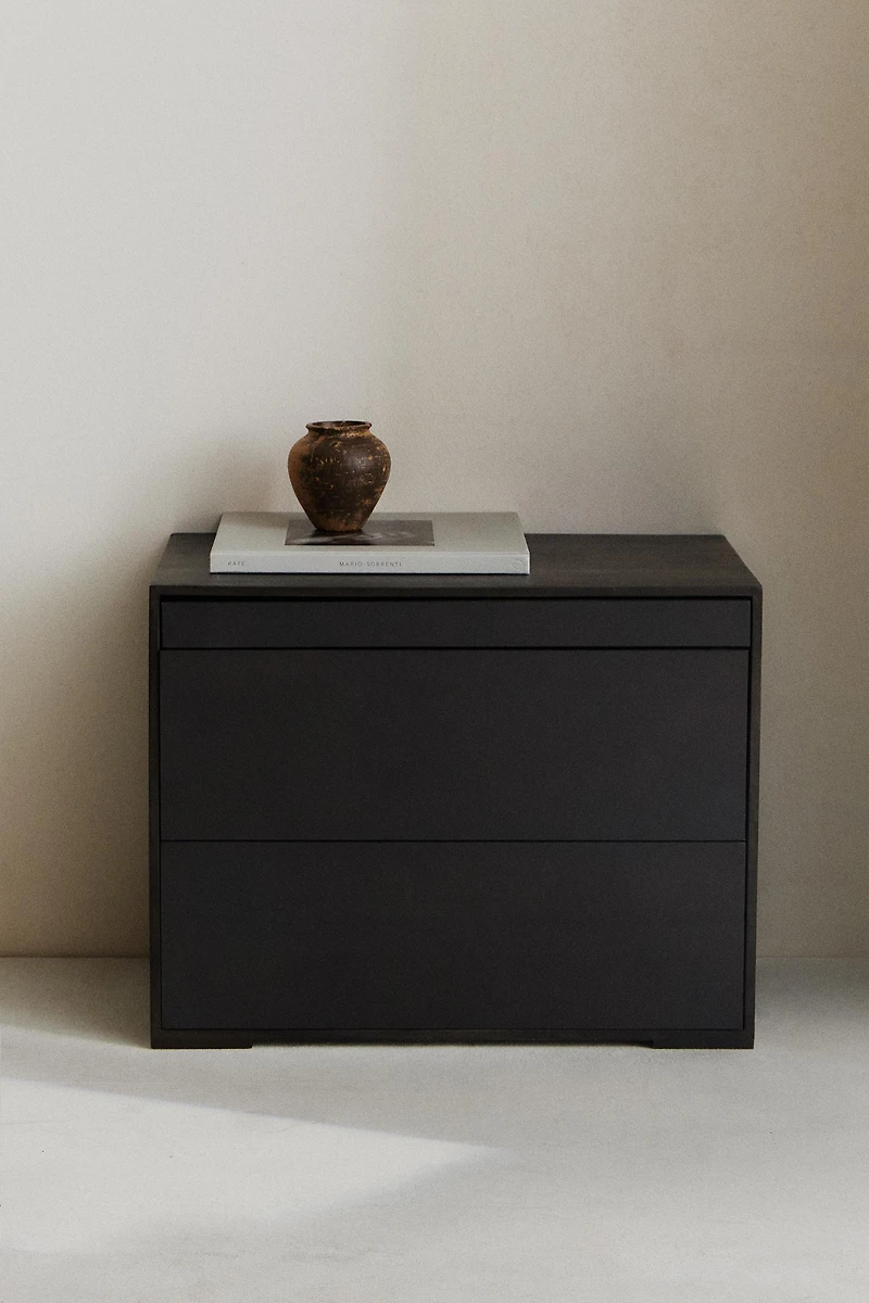 WOOD AND METAL BEDSIDE TABLE
