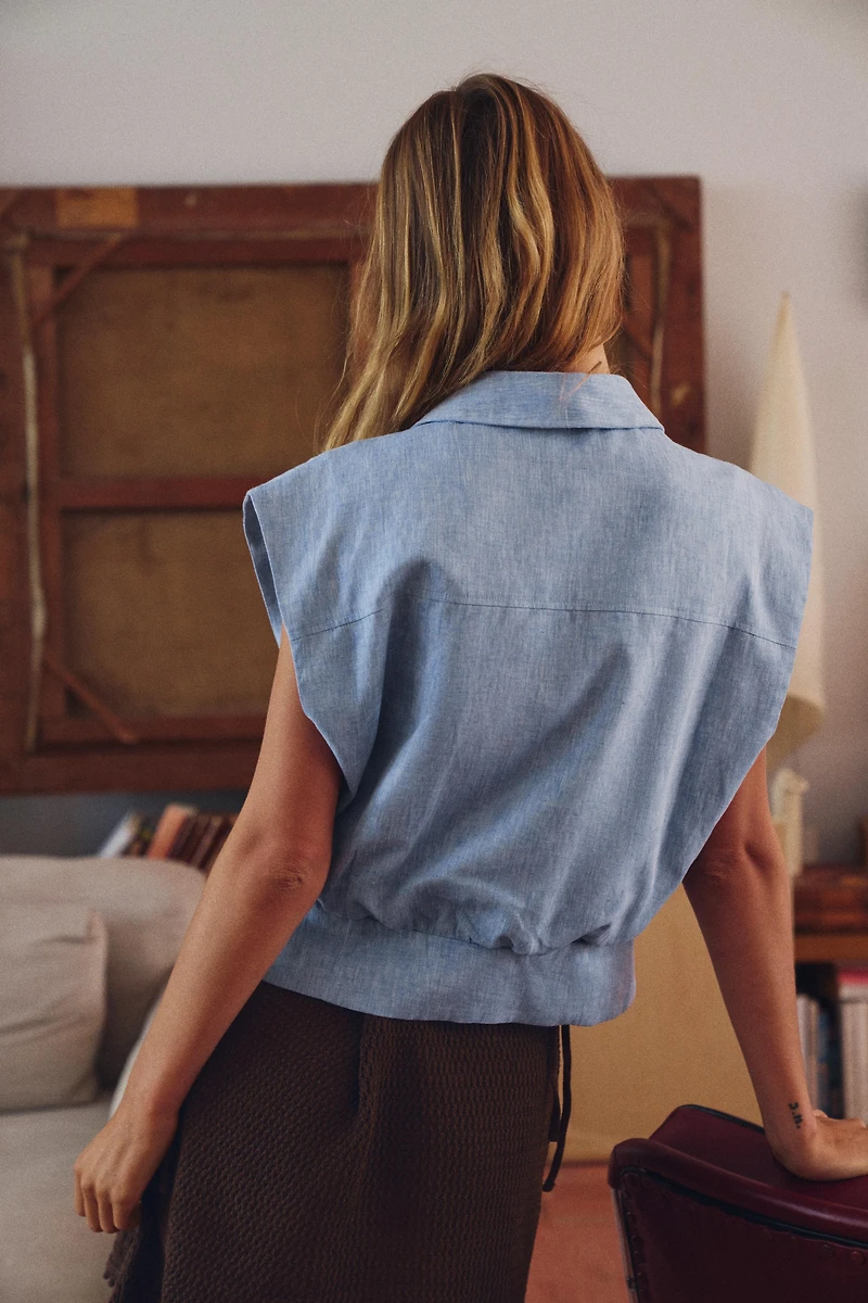 LINEN BLEND SLEEVELESS SHIRT