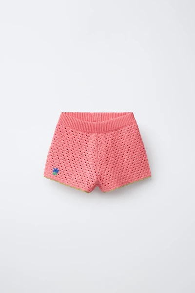 EMBROIDERED CROCHET KNIT SHORTS