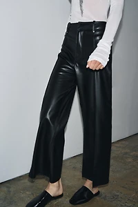 ZW COLLECTION FAUX LEATHER TAILORED WIDE LEG PANTS