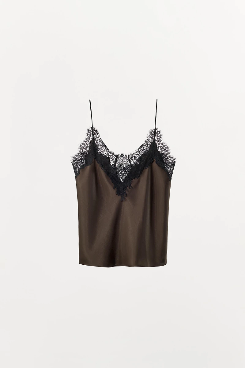 SATIN EFFECT LACE TOP