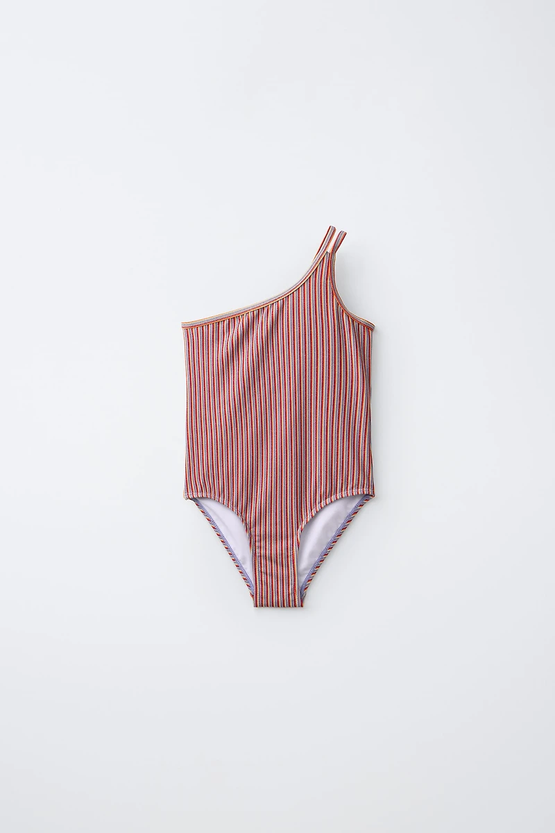 6-14 YEARS/ ASYMMETRIC SHIMMER STRIPED SWIMSUIT