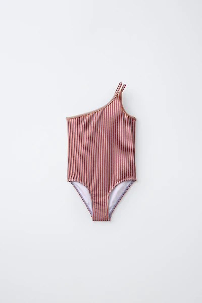 6-14 YEARS/ ASYMMETRIC SHIMMER STRIPED SWIMSUIT