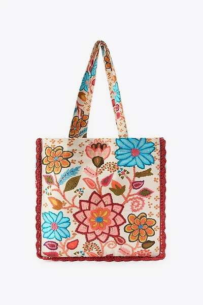 EMBROIDERED FLORAL PRINT MAXI BAG