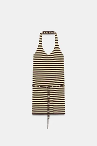 BELTED STRIPED HALTER DRESS