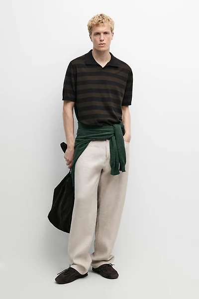 100% cotton striped knit polo shirt