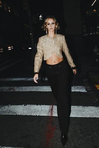 METALLIC THREAD TEXTURED CROPPED JACKET