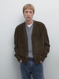 Wool and leather blend knit cardigan